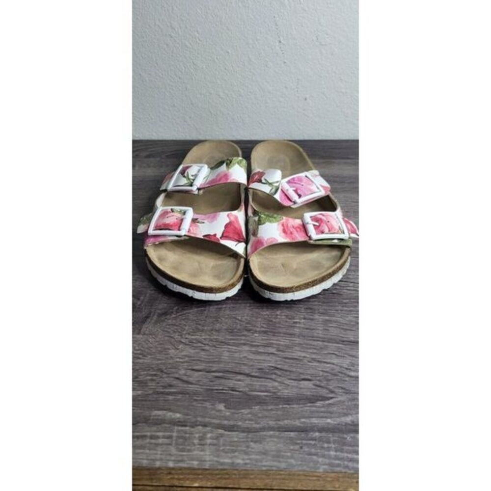 Curfew Louise Floral Double Buckle Slide Sandals Pink Rose White Womens 9M